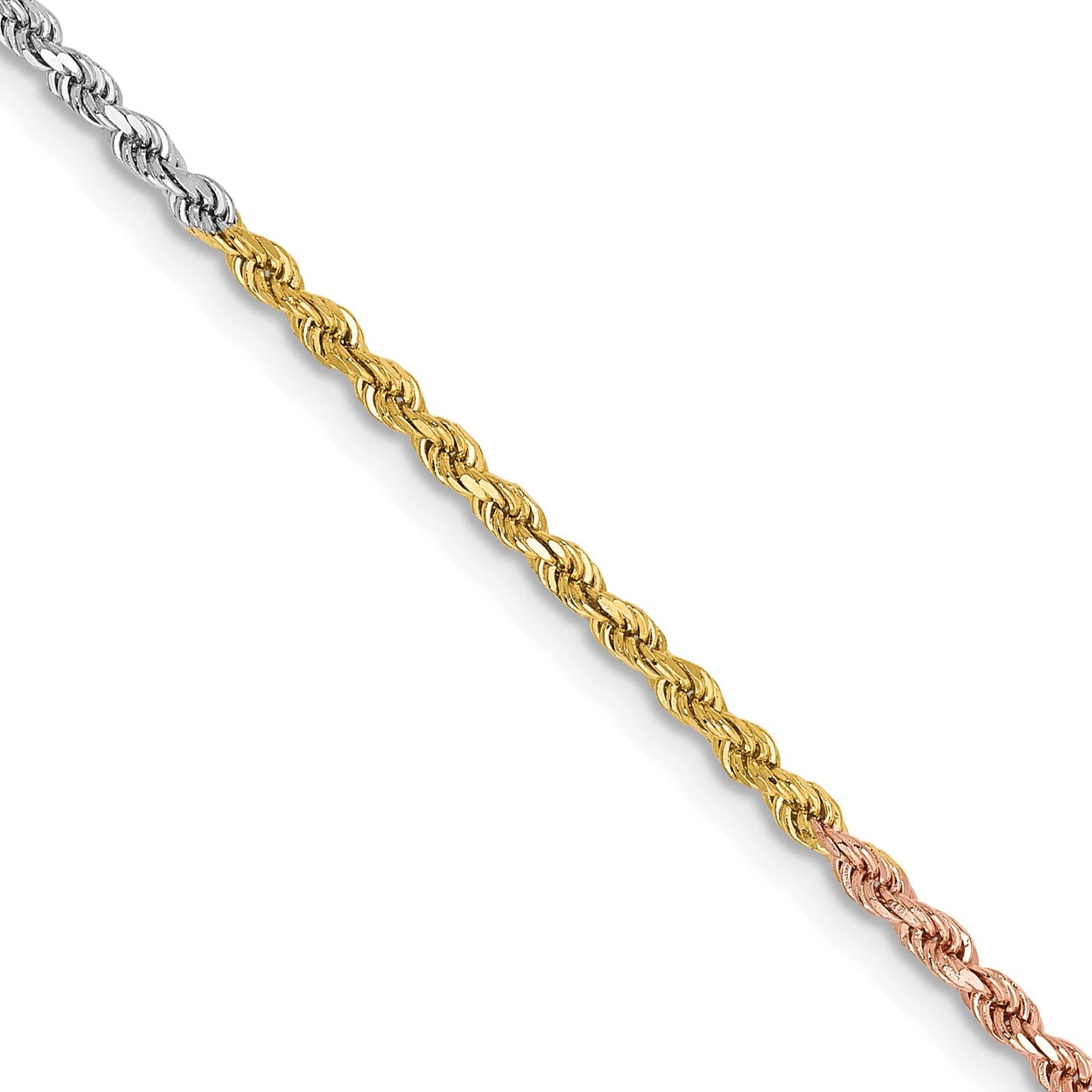 14K Gold Tri-Color 1.8mm Diamond Cut Rope Chain Bracelet Jewelry 7"
